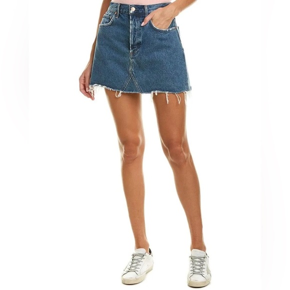 Agolde Dresses & Skirts - AGOLDE Quinn High-Rise Medium Wash Blue Denim Mini Skirt Ram Hem Women's Size 28